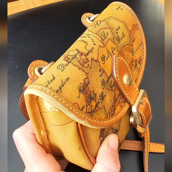 Alviero Martini 1A Classe Geo Print Brown Leather Crossbody Purse B-5 - Picture 9 of 13